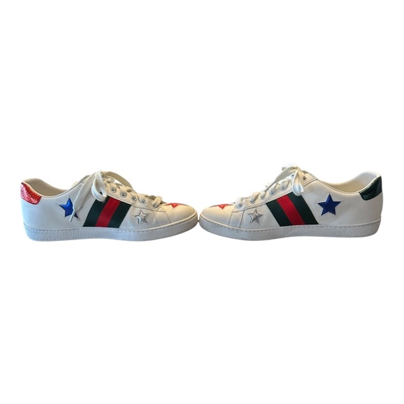 Gucci Ace Star Sneakers – White & Metallic Red/Green Leather – Size 44 EU (US 11 - Picture 4 of 6